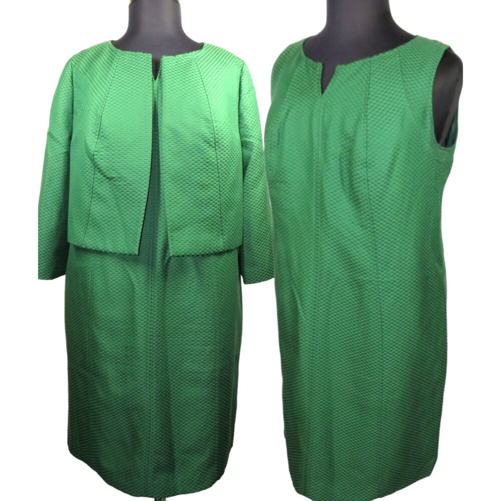 Talbots Green Textured Jacket Sheath Dress Suit Set Career Plus Size 14W-16W